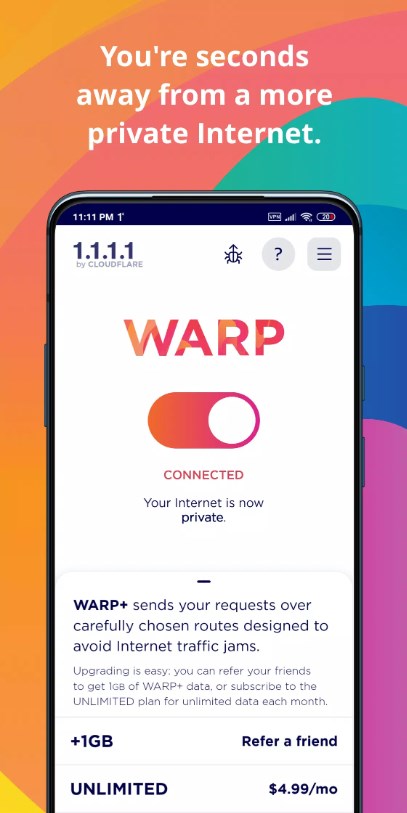 1.1.1.1 warp+ APK de chave ilimitada  6.33 screenshot 3