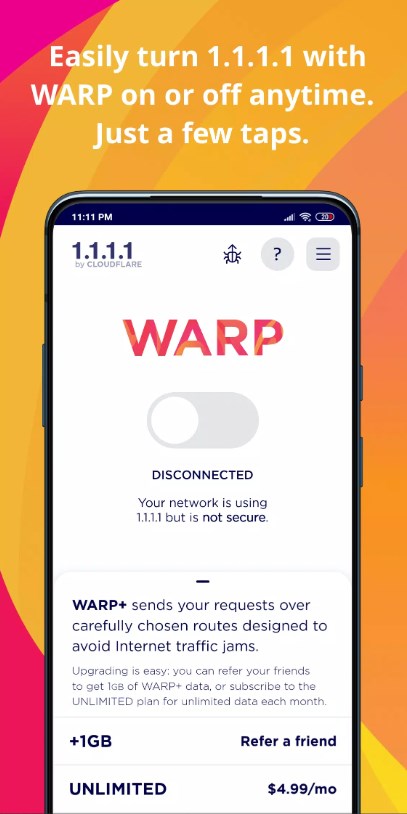 1.1.1.1 warp+ APK de chave ilimitada图片1